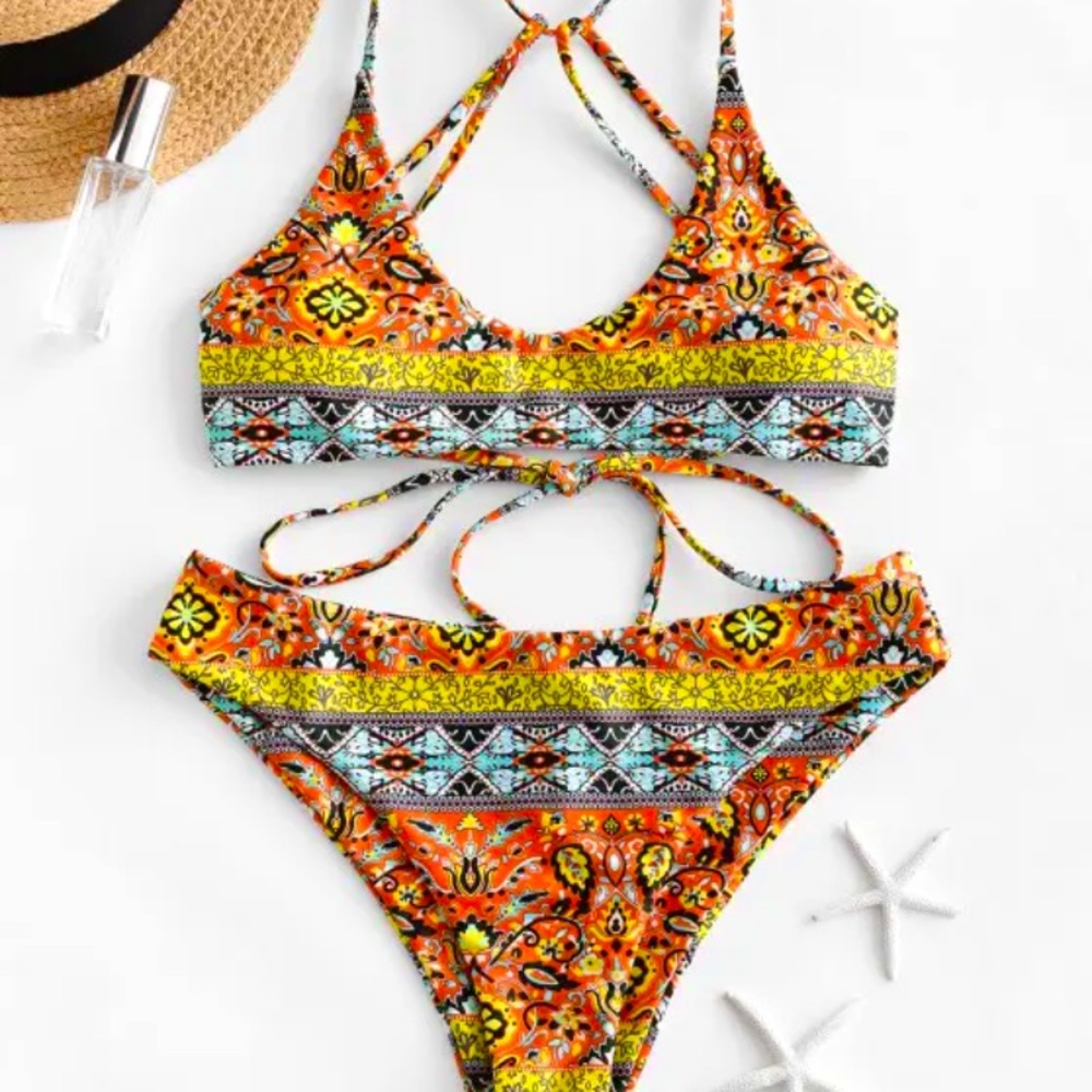 NWT! ZAFUL Floral Paisley Strappy Bikini Set Size M/6